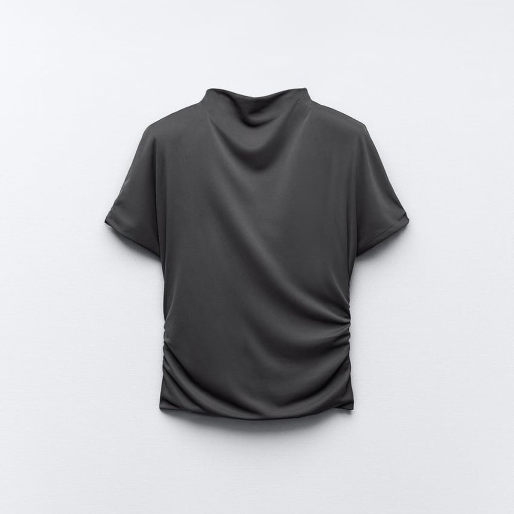 (NWT) Zara Side Ruched Top  ANTHRACITE GRAY Size XS - Picture 2 of 8